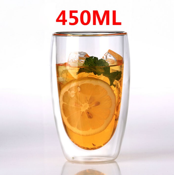 12oz Double Wall Glass Borosilicate Cup Clear Coffee Tea Mug Cups