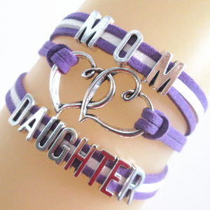 Lettere di perline fatte a mano e doppio cuore ciondoli bracciale mamma e figlia all'ingrosso per anniversari gioielli personalizzati mamma - Product Image 3