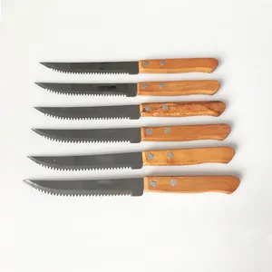 Wholesale Promotion Price Hot Selling Set of 6pcs Stainless Steel Steak Knives with Wood handle