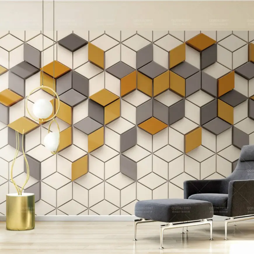 Kare Mozaik Geometrik Desen 3d Duvar Kağıdı Küp Duvar Kağıdı Duvar Kağıdı Resmi