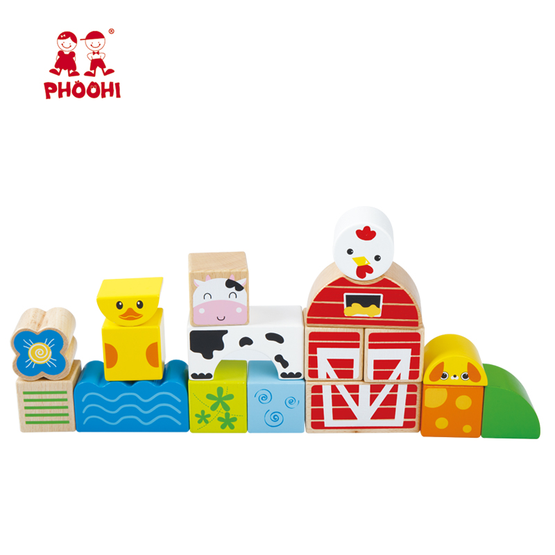 17 шт. сельскохозяйственных животных дети играют игрушки деревянные развивающие блоки для детей 2 +