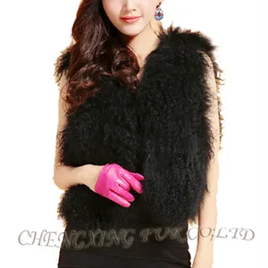 CX-G-B-237B 2023 Hot Sale Custom Fashion Real Tan Sheep Tibetan Mongolian Lamb Fur Women Vest