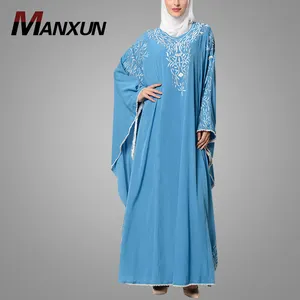 Blue Embroidered Abaya Dress For Women Hotest Caftan Moroccan Kaftans Casual Turkish Islamic Clothing Wholesale
