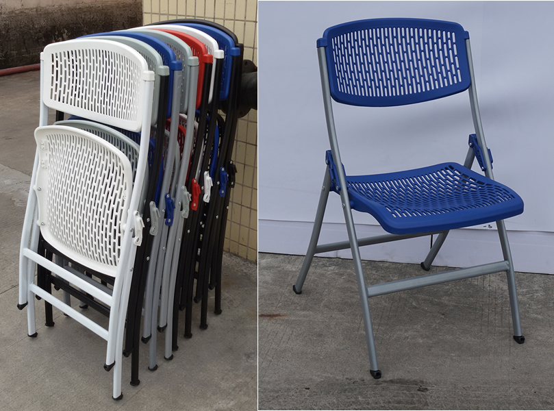 Cheap vented back resin plastic folding study chair with writing pad