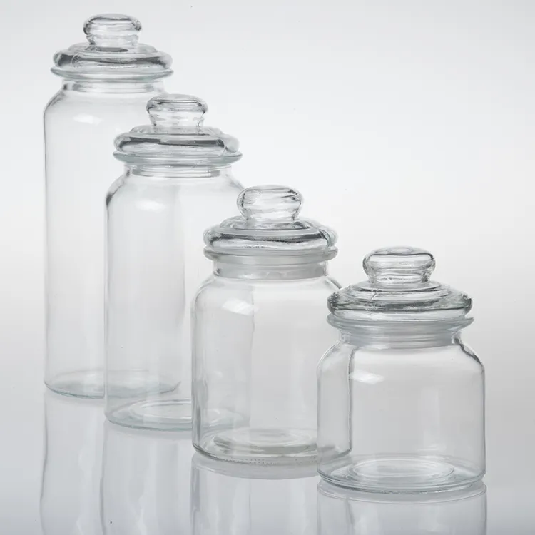 Recipientes de cozinha de vidro para uso caseiro, potes e frascos para armazenamento de alimentos de vidro transparente com tampa de vidro justo ao ar livre