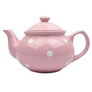 Moderne handgemachte Keramik-Aufguss-Hühner teekanne des rosa Punkt designs mit Filter