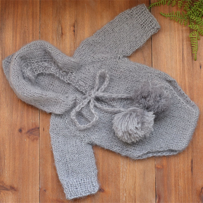 Трикотажный серый Детский комбинезон с капюшоном, шапочка для новорожденных, брюки, вязаный крючком комбинезон, детский комбинезон, реквизит для фотосъемки