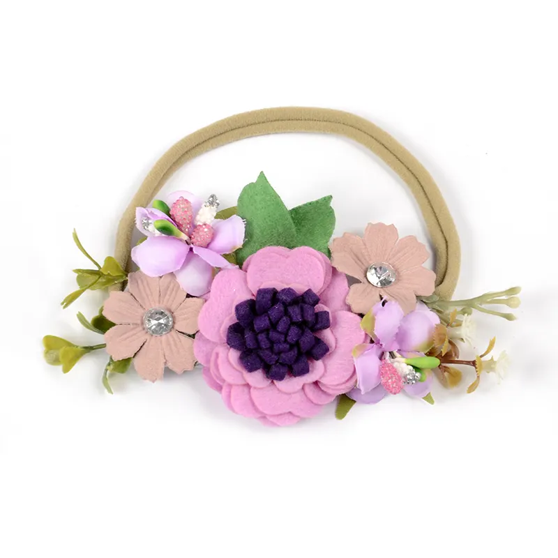 10 teile/los Mini Cluster Lavendel Filz Blume Nylon Stirnband Handgemachte Blume Haarband Für Babys