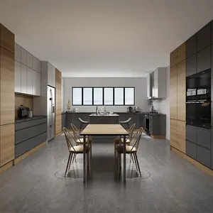 Пользовательская кухонная модель, меламиновая доска, черный кухонный шкаф
