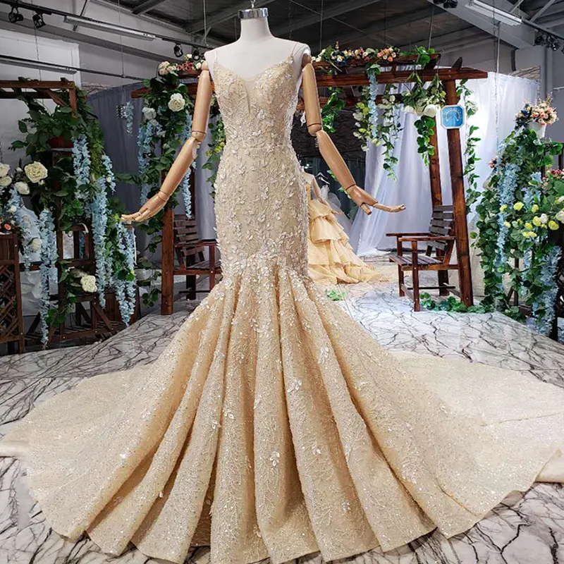 Jancember htl556 vestido de sereia de cristal, elegante, com renda, tecido 2019, luxo, vestido de noiva