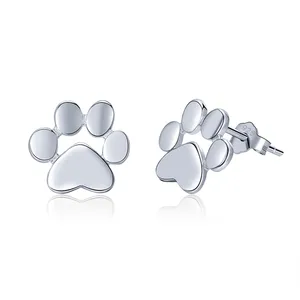 Custom Wholesale 925 Sterling Silver jewelry Plain cute Animal Dog Cat Footprints Paw Stud Earrings for Kids Girls Drop Shipping