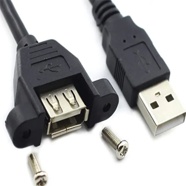 USB 2.0 Type A male To A female Extension Cable Connector With Screw Panel Mount