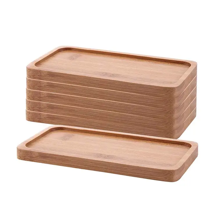 6.75 Inch Bamboo Wooden Rectangle Sandy Beige Set of 6 Bamboo Serving Tray For Food Coffee Breakfast