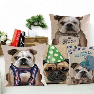 Benutzer definierte Digitaldruck Sublimation Baumwolle Leinen French Bull <span class=keywords><strong>Dog</strong></span> Tiere Boden Sofa Kissen bezug Kissen bezug - Product Image 1