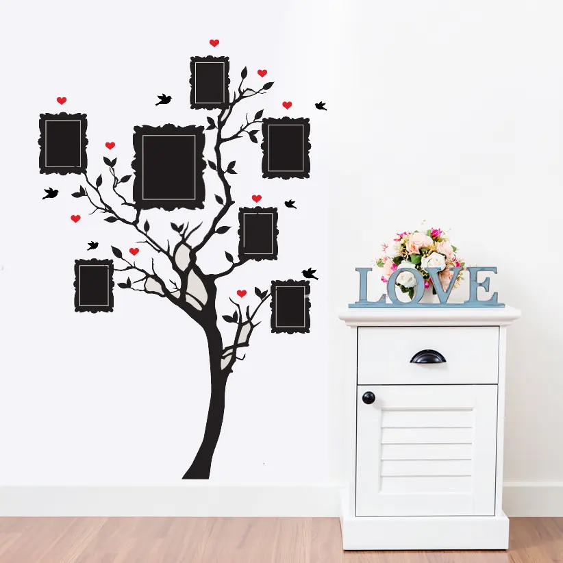 새로운 디자인 큰 가족 나무 비닐 벽 데칼 껍질과 스틱 비닐 벽 아트 DIY 사진 갤러리 프레임 장식 스티커