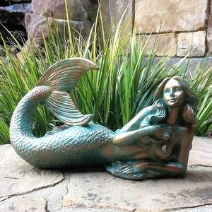 花园装饰生活大小青铜美人鱼雕像出售