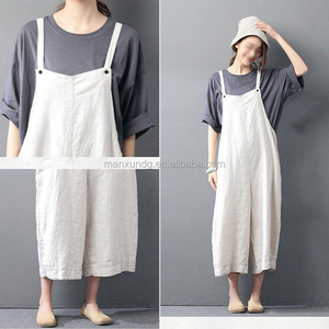 Dongguan Abbigliamento Personalizzato di <span class=keywords><strong>Lino</strong></span> Bianco Tuta Allentato Casuale Della Tuta Per Le Ragazze E <span class=keywords><strong>Pantaloni</strong></span> Delle Donne - Product Image 3