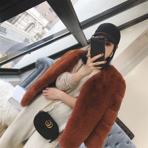 Giacca da donna in <span class=keywords><strong>pelliccia</strong></span> di coniglio autunnale e Bomber a quadri di colore nero a lunghezza corta stile allentato <span class=keywords><strong>con</strong></span> Blazer intrecciato abbigliamento invernale per ragazze - Product Image 1