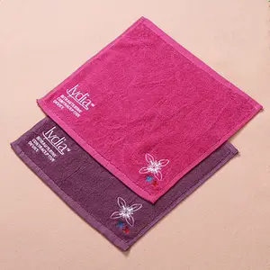 Plain Dyed Fuchsia Small Square 100% Cotton Towel With Embroidery