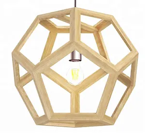 Tomons Hollow Design Geometry Hexagon E27 Wood Ceiling Lamp Indoor LED Hanging Pendant light For Dining Room