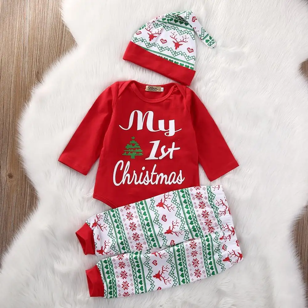 Hao Baby Weihnachten mit roter Ha-Beschichtung Der Kleinkind-Hirschkopf bedruckte Hose Infant Long Letter Suit