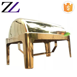 Dubaï équipement de cuisine ustensile en laiton <span class=keywords><strong>rond</strong></span> chafer <span class=keywords><strong>buffet</strong></span> serveur acier inoxydable chauffe-plats or roll top chaffing dish <span class=keywords><strong>buffet</strong></span> - Product Image 2