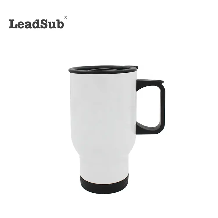Leadsub Mug Stainless Steel Putih 14Oz, Sublimasi Kosong DIY, Tekan Panas Stainless Steel, Mug Air Otomatis untuk Mobil