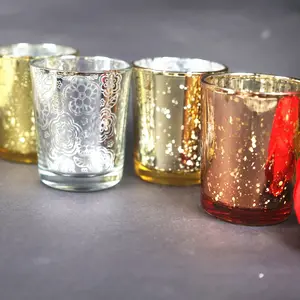 Portavelas votivo de vidrio mercurizado, portavelas de té, color dorado, venta al por mayor
