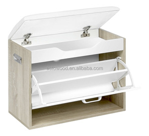 Oak <strong>Padded</strong> Design Shoe Rack <strong>Bench</strong> with 1Door - Product Image 1