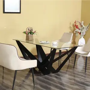 Luxury modern design dining room furniture black painted metal legs white chair cover seat combination