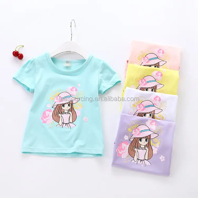 Wholesale solid color cartoon printing baby girl cotton t-shirt
