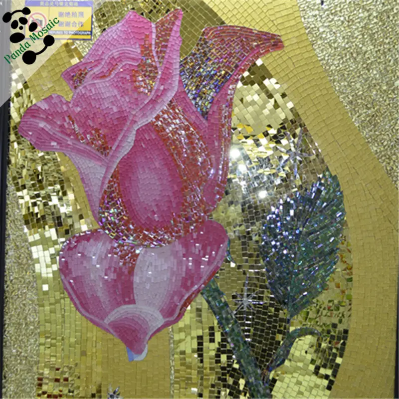MB SMM16 Buatan Tangan Dinding Seni Mural Bunga Ubin Berwarna Merah Muda, Merah Muda Rose Ubin Mosaik Gambar