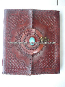 Wholesale Handmade vintage embossed Stone side stitch <b>with</b> <b>lock</b> leather notebook - Product Image 2