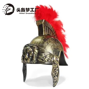 Casco de gladiador de la legión romana, Guerrero romano troyano, soldado espartano, casco de disfraz de plástico con cresta de plumas rojas