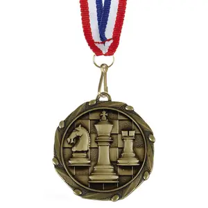Bulk custom goud zilver messing zinklegering metal blank casting schaken award medaille met lint