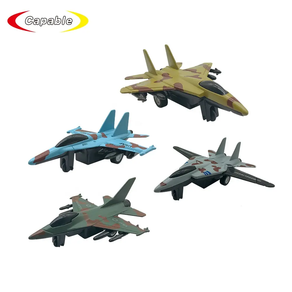 Vendita calda tirare indietro mini die cast camouflage fighter plane aircraft toys for kids