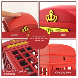 Nouveau étanche IPX4 créatif rétro classique cabine téléphonique veilleuse capteur tactile Dimmable jaune LED <span class=keywords><strong>lampe</strong></span> de bureau - Product Image 6