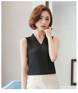 Stile coreano di Modo Delle Donne Senza Maniche Camicetta <span class=keywords><strong>Bianca</strong></span> Con Scollo A V Chiffon Top e Camicette - Product Image 4
