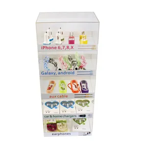 Shop Customized 5 tiers cell phone accessory acrylic cable display stand, mobile charger display box for smartphones earphone