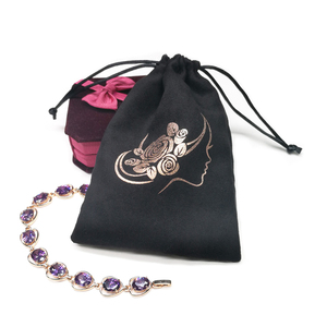 Vente en gros Conteneur à bijoux en velours et daim personnalisé Pochette à <span class=keywords><strong>double</strong></span> cordon avec logo imprimé