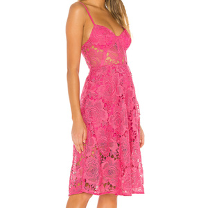 Sundress estilo Floral encaje correa ajustable ajuste y llamarada Sexy verano mujeres <span class=keywords><strong>Midi</strong></span> <span class=keywords><strong>vestido</strong></span> de encaje - Product Image 2