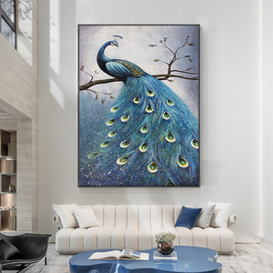 Prodotti caldi prezzo all'ingrosso appeso a parete pittura su vetro <span class=keywords><strong>pavone</strong></span> - Product Image 4