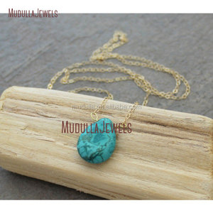 NM11593 Teardrop Pendant Necklace with Turquoise Briolette <strong>Charm</strong> <strong>Silver</strong> or Gold Plated Link Chain for Bridesmaids - Product Image 3