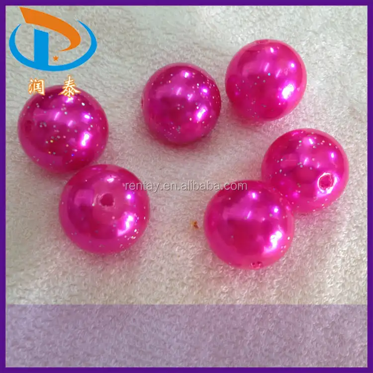 Promotional Sparkling Glitter Rose Chunky Round Fashion 20mm Pearl Plastic Beads