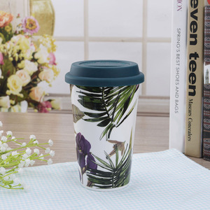 <span class=keywords><strong>Double</strong></span> Paroi Tasses En Céramique Résistant À La Chaleur Café Voyage <span class=keywords><strong>Tasse</strong></span> avec Couvercle À Vis - Product Image 3