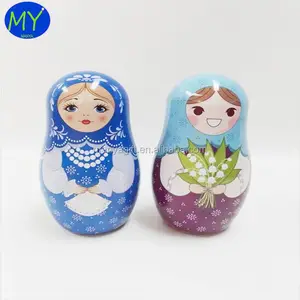 High quality long duration time irregular matryoshka doll shape metal tin box for gift/candy wholesale