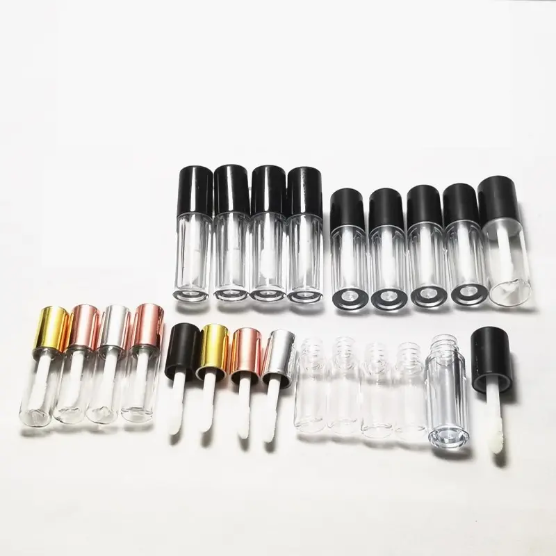 0.8ml 1.2ml empty black top plastic lip gloss clear container test round liquid lipstick tube casing for sample