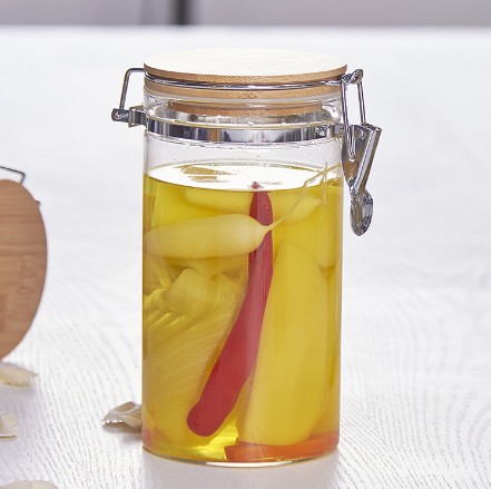 clear Insulated borosilicate glass storage container glass jar with metal buckle borosilicate glass jar