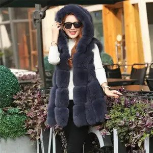 Benutzer definierte 2021 Style Long Fur Weste Großhandel Parka Hooded Faux Fox Pelz Kleidungs stück Weste Fox Fur Weste Cape