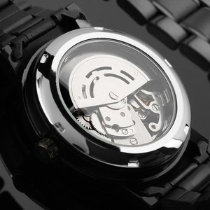 Nuovo Orologio da Polso da <span class=keywords><strong>Uomo</strong></span> Nero in Acciaio Inossidabile Stile Antico Steampunk Casual Automatico Scheletrato - Product Image 3